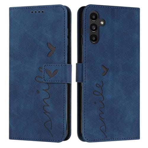 Funda de piel con diseño de corazón en relieve y cordón largo para Samsung Galaxy A17/A26 5G (azul)