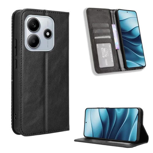 Funda de Cuero con Textura Retro y Hebilla Magnética para Redmi Note 14 4G Global de 163,25mm (Negro)