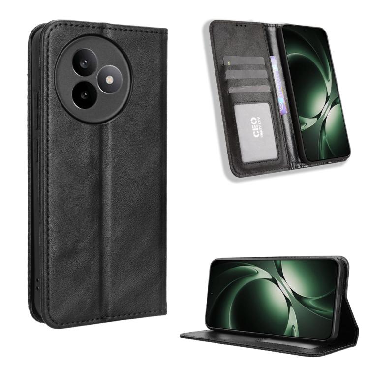 Funda de cuero con textura retro y hebilla magnética para Redmi K80 Ultra (negro)