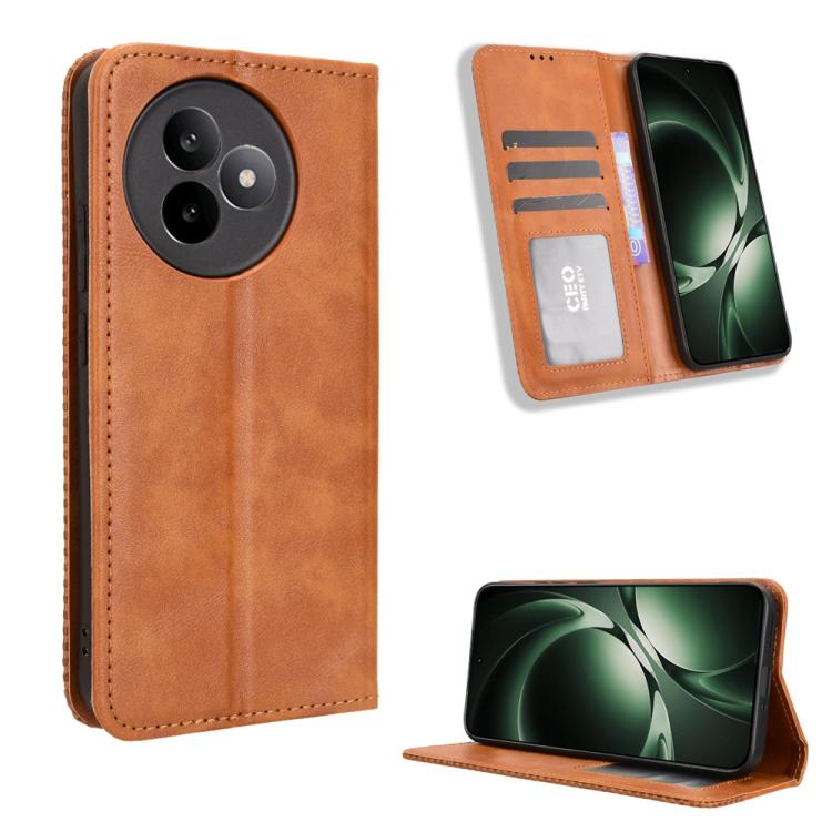 Funda de cuero con textura retro y hebilla magnética para Redmi K80 Ultra (marrón)