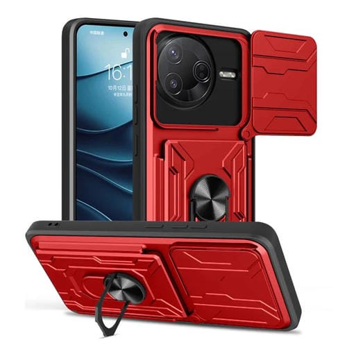 Funda deslizante de TPU y PC con ranura para tarjetas para Xiaomi Poco F7 Pro (roja)