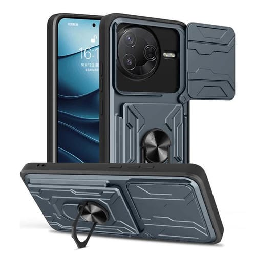 Funda deslizante de TPU y PC con ranura para tarjetas para Xiaomi Poco F7 Pro (gris)