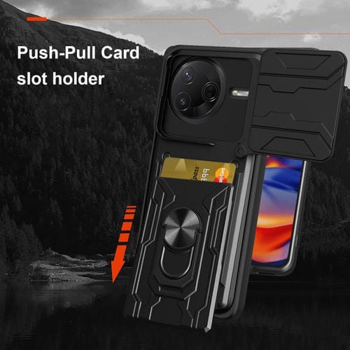 Funda deslizante de TPU y PC con ranura para tarjetas para Xiaomi Poco F7 Pro (gris)