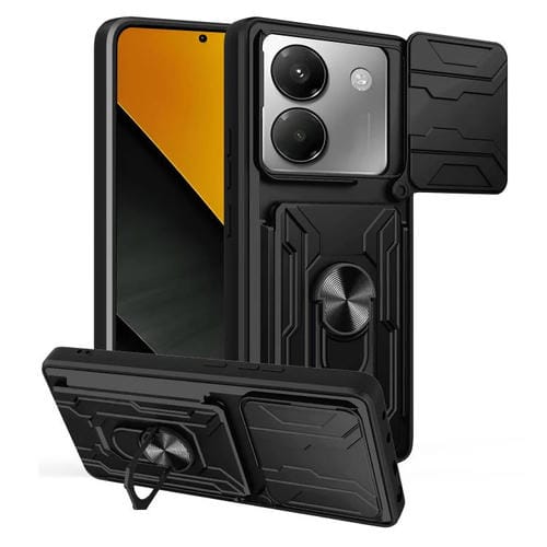 Funda deslizante de TPU y PC con ranura para tarjetas para Xiaomi Poco M7 Pro 5G (negro)