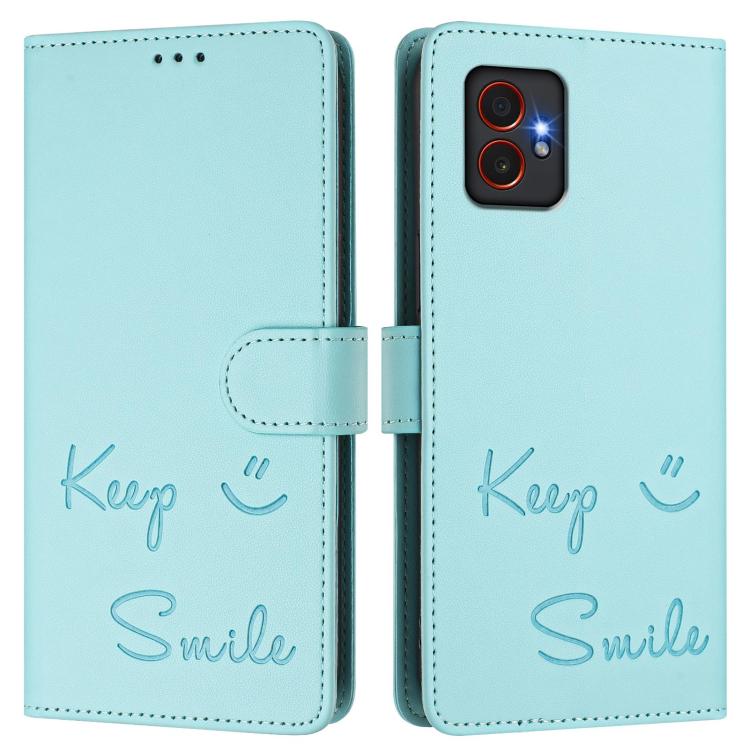 Funda de cuero RFID con relieve sonriente para Samsung Galaxy XCover7 Pro (verde menta)