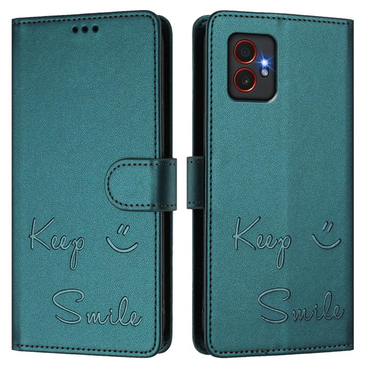 Funda de cuero RFID con relieve sonriente para Samsung Galaxy XCover7 Pro (verde pavo real)