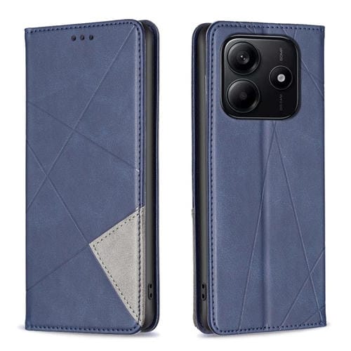 Funda de Cuero Magnética con Textura de Rombos para Redmi Note 14 4G (Azul)