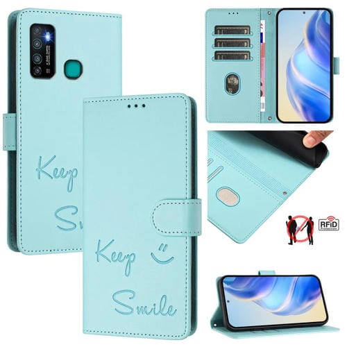 Funda de Cuero Rfid con Relieve Smile para Tecno Camon 15/15 Air (Verde Menta)