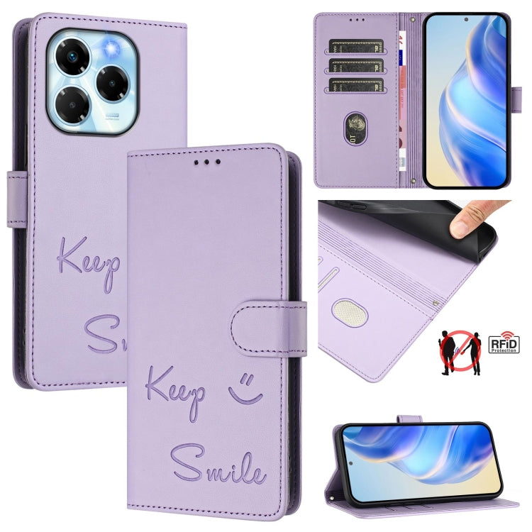 Funda Cuero Rfid con Relieve Sonriente para Teléfono Infinix Note 40X 5G (Morado Claro)