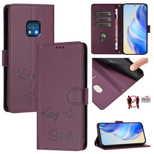 Funda de Cuero Rfid con Relieve Sonriente para Nokia Xr20 (Violeta)