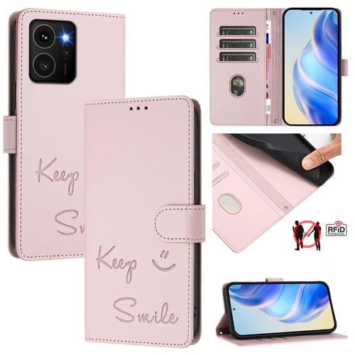 Funda de Cuero Rfid para Teléfono HMD Skyline con Relieve Smile (Rosa)