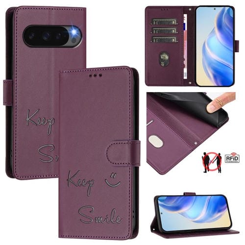 Funda de Cuero Rfid con Relieve Sonrisa Global para Google Pixel 10 Pro XL 5G (Violeta)