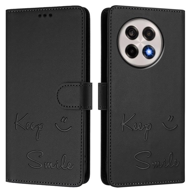 Funda de Cuero Rfid con Relieve Sonriente para OnePlus 13R Ace 5 Pro 5G (Negra)