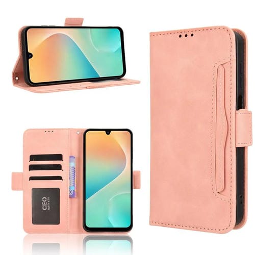 Funda de piel con textura de becerro y ranuras para tarjetas para Samsung Galaxy M36 5G (rosa)