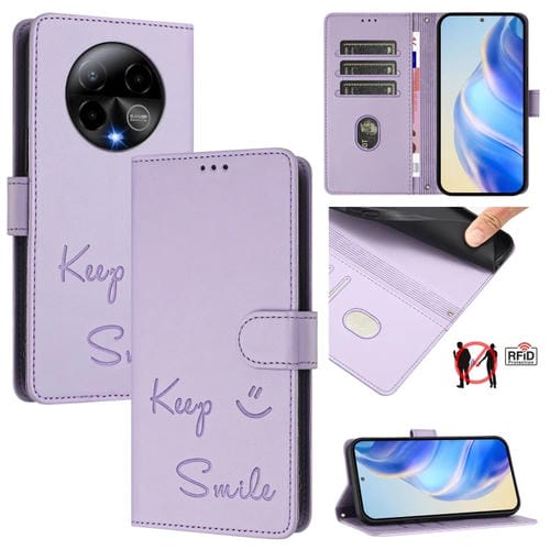 Funda Cuero RFID con Relieve Sonriente para Blu Bold K50 (Morado Claro)