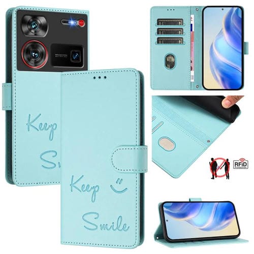 Funda de Cuero Rfid con Relieve Smile para ZTE Nubia Z60 Ultra (Verde Menta)