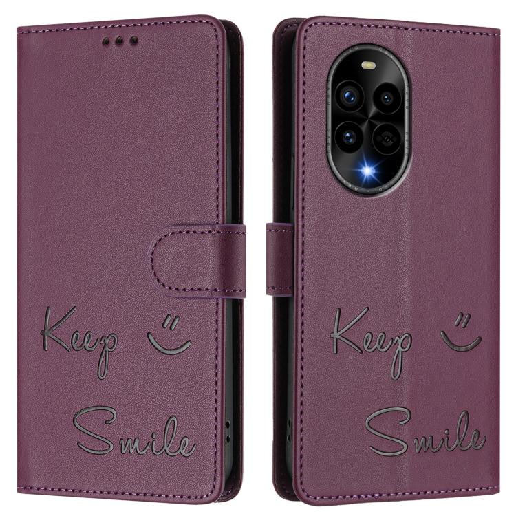 Funda de Cuero Rfid con Relieve Sonriente para Huawei Nova 13 Pro (Violeta)
