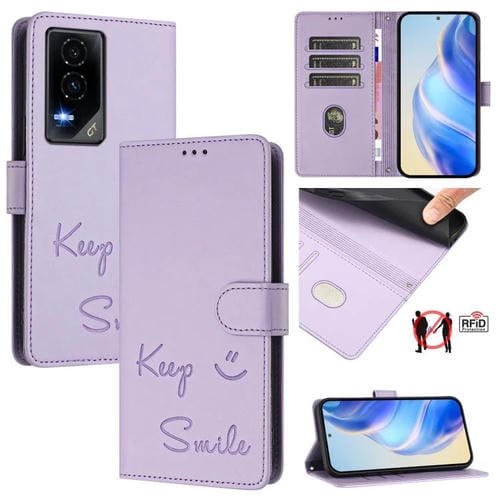 Funda de Cuero Rfid con Relieve Smile para Teléfono For Honor Gt (Morado Claro)