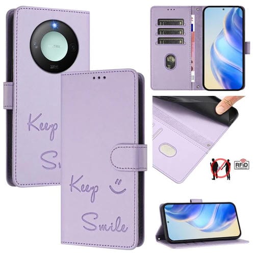 Funda de Cuero Rfid para Teléfono Honor X9C Smart 5G con Relieve Sonriente (Morado Claro)