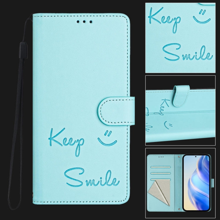 Funda de Cuero Rfid con Relieve Sonriente para Sony Xperia 1 Vi (Verde Menta)