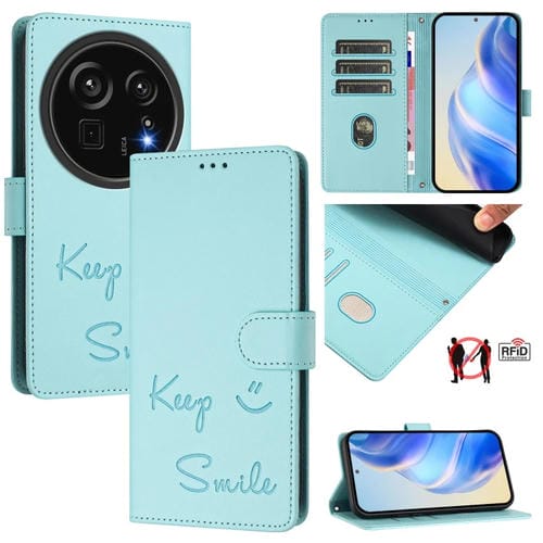 Funda de Cuero Rfid con Relieve Smile Embossing para Sharp Aquos R9 Pro (Verde Menta)