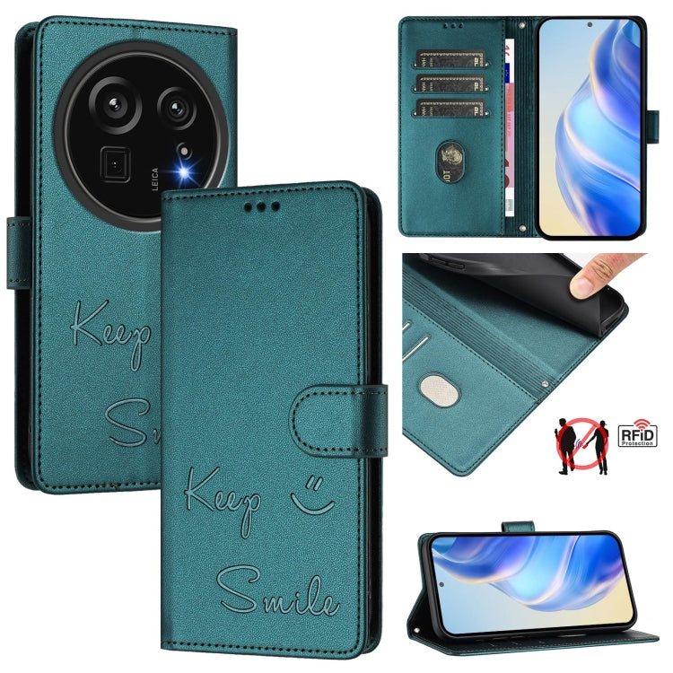 Funda de Cuero Rfid con Relieve Sonriente para Sharp Aquos R9 Pro (Verde Pavo Real)
