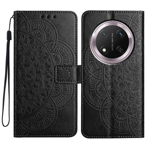 Funda de Cuero con Relieve Floral para Honor X9C (Negra)