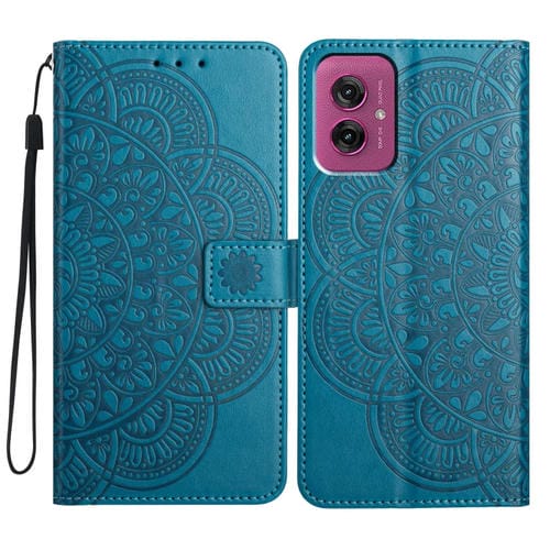 Funda de Cuero con Relieve Floral para Motorola Moto G55 (Azul)