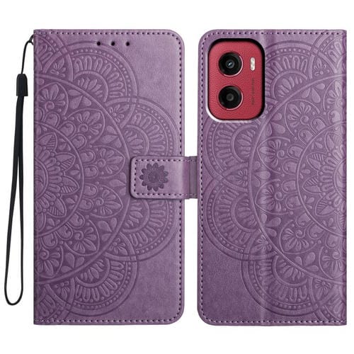 Funda de Cuero con Relieve Floral para Motorola Moto G05 (Morado)