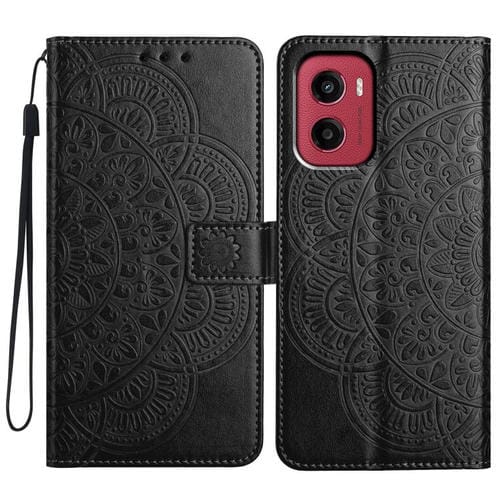 Funda de Cuero con Relieve Floral para Motorola Moto G05 (Negra)
