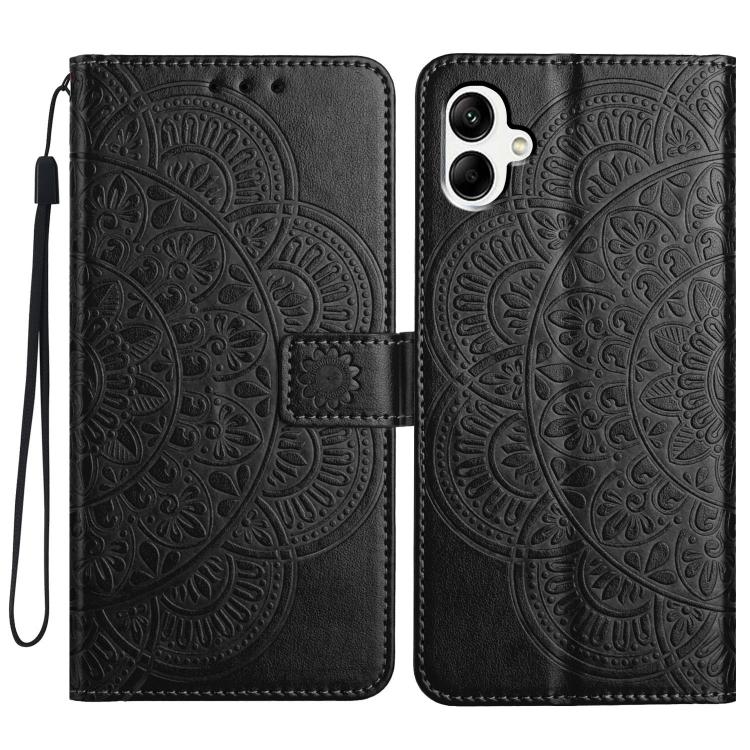 Funda de piel con relieve floral para Samsung Galaxy A07 5G (negra)