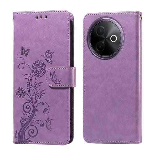 Funda de Cuero con Diseño de Mariposas y Flores En Relieve para Vivo Y39 5G/Y300I (Morado)
