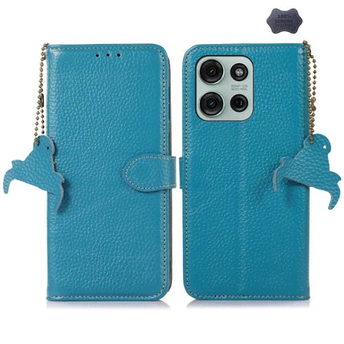 Funda Cuero Genuino Textura Lichi Rfid para Motorola Moto G75 5G (Azul)