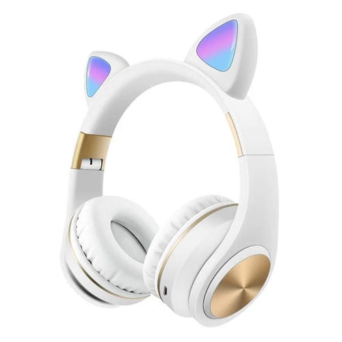 Auriculares Inalámbricos Bluetooth Orejas de Gato Juegos Luz (Blanco)