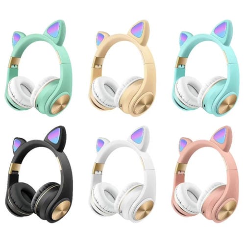 Auriculares inalámbricos Bluetooth orejas de gato para juegos con luz (Verde)