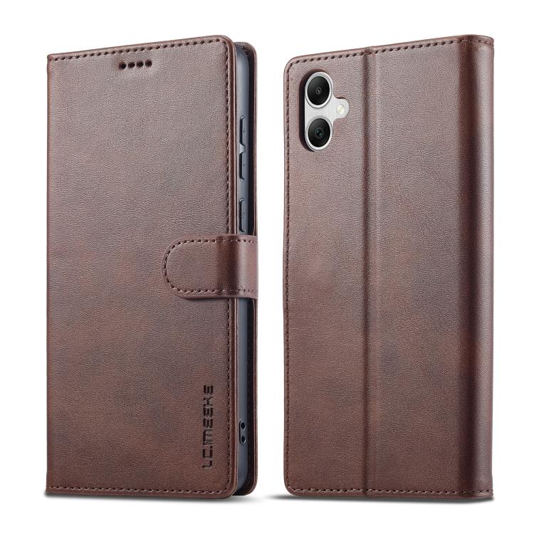 Funda LC.IMEEKE de piel con textura de becerro para Samsung Galaxy A07 4G (café)