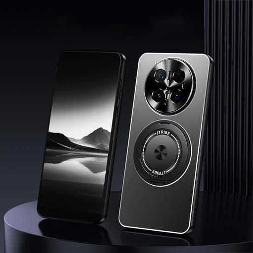 Funda de Metal Esmerilado con Soporte Giratorio para Huawei Mate 70 Pro (Negra)