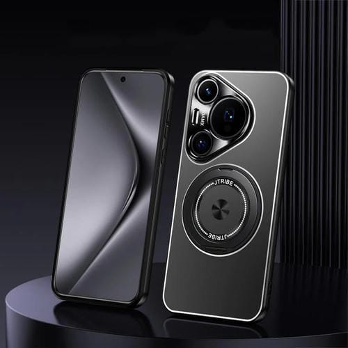 Funda de metal esmerilado con soporte giratorio para Huawei Pura 80 Ultra 5G (negra)