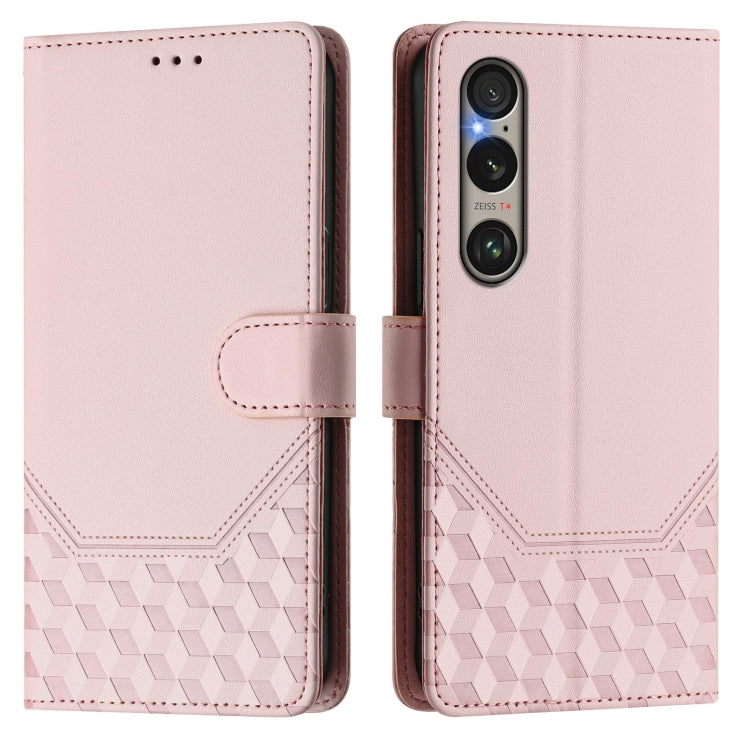 Funda de Cuero RFID con Relieve en Panal para Sony Xperia 1 VI (2024) (Rosa)