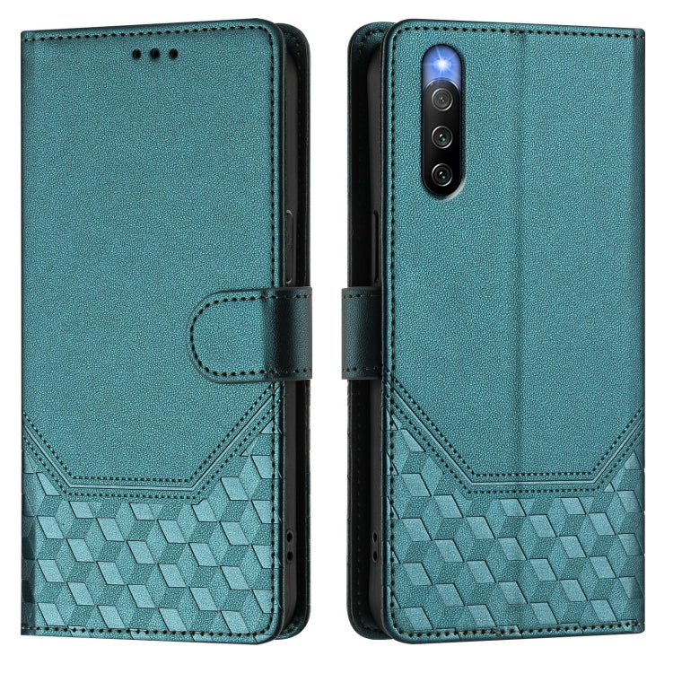 Funda de Cuero Rfid con Relieve en Panal para Sony Xperia 10 Iv (Verde Pavo Real)