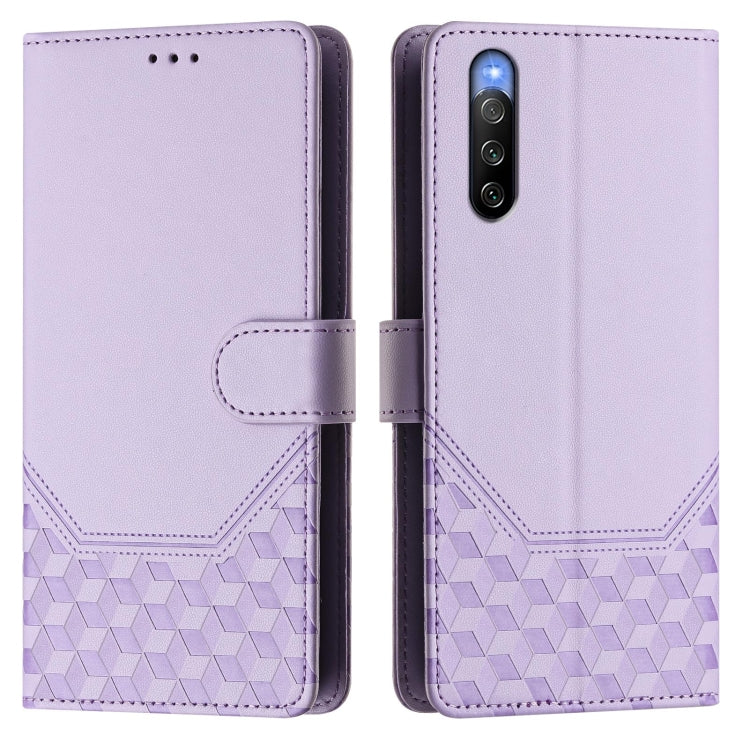 Funda de Cuero Rfid con Relieve en Panal para Sony Xperia 10 V (2023) (Morado Claro)