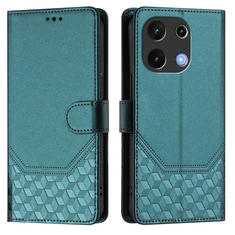 Funda de Cuero Rfid con Relieve en Panal para Teléfono Umidigi Note 100 (Verde Pavo Real)