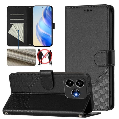 Funda de Cuero Rfid para ZTE Blade V60 Vita/V60 con Diseño Panal de Abeja (Negra)