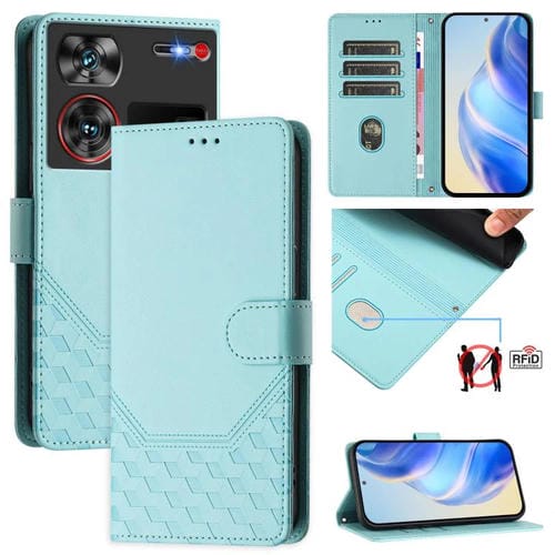 Funda de Cuero Rfid con Relieve en Panal para ZTE Nubia Z60 Ultra (Verde Menta)