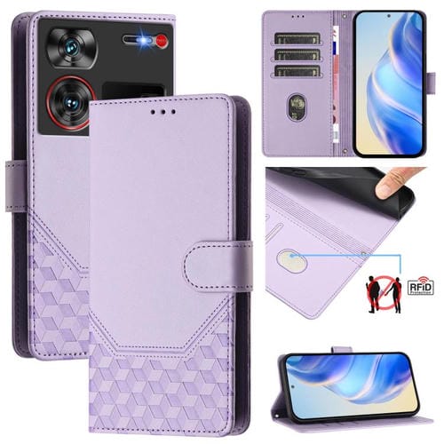 Funda de Cuero Rfid con Relieve en Panal para ZTE Nubia Z60 Ultra (Morado Claro)