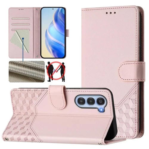 Funda de Cuero Rfid con Relieve en Panal para ZTE Nubia S 5G A403Zt (Rosa)