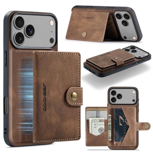 JEEHOOD J01 - Funda magnética desmontable estilo billetera para iPhone 17 Pro (marrón)