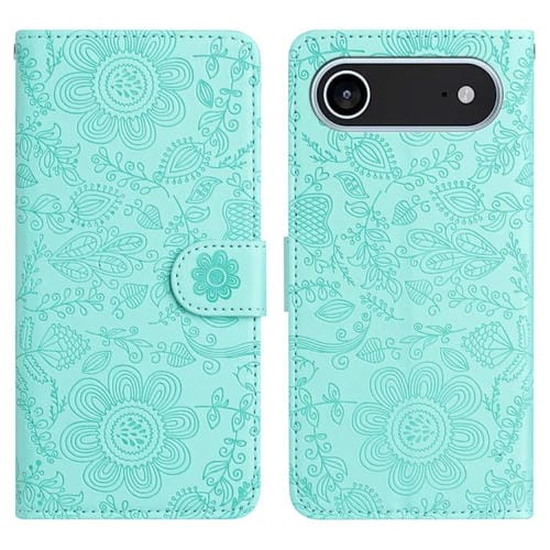 Funda de cuero con estampado floral en relieve para iPhone 17 Air (verde claro)