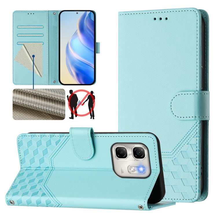 Funda de Cuero RFID con Relieve en Panal para Infinix Hot 50I 5G y Smart 9 4G (Verde Menta)
