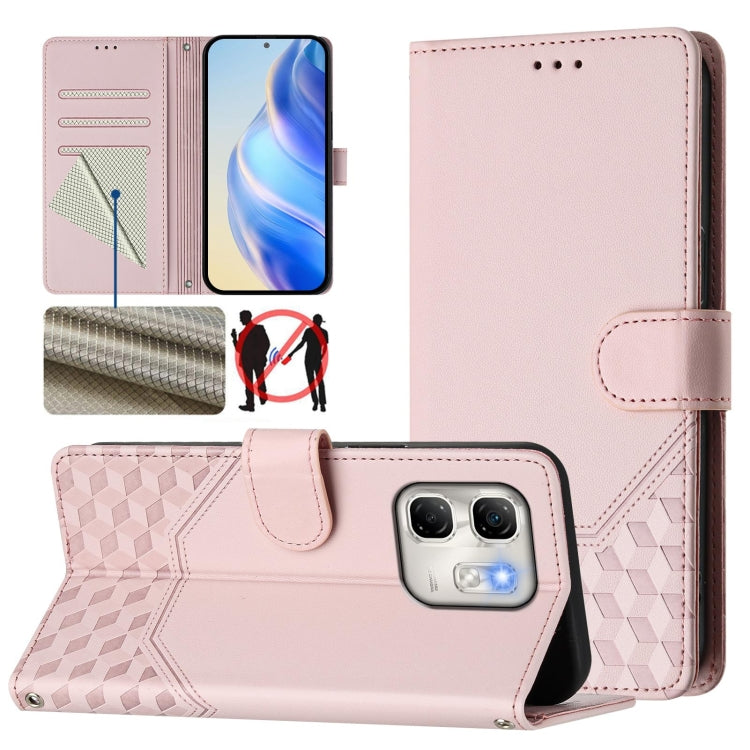 Funda de Cuero Rfid con Relieve en Panal para Infinix Hot 50I 5G Smart 9 4G (Rosa)